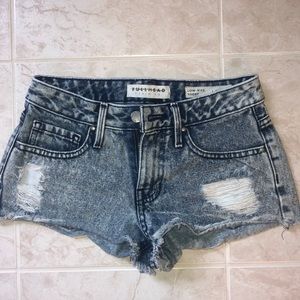 Low rise denim shorts distressed